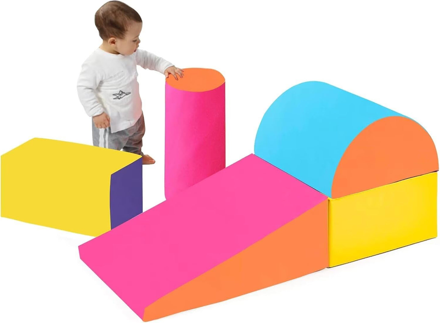 C-CHAIN Climb and Crawl Activity Play Set, Lightweight Soft Foam Blocks for Climbing, Crawling and Sliding, 5-Piece Set, Indoor Climbing Toys for Babies, Kids, Toddlers, Preschoolers