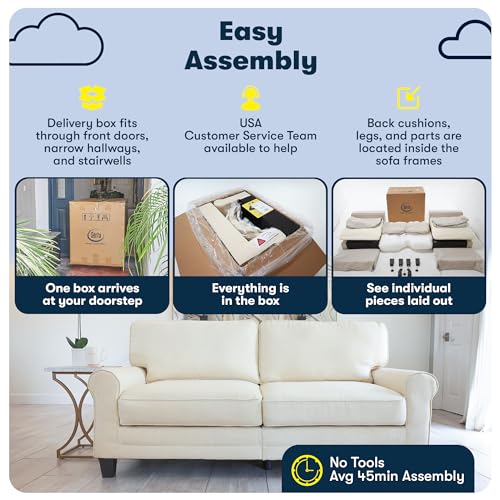 Serta Palisades 61" Track Arm Sofa, Easy Care Polyester, Soft Pillow Back, Pocket Coil Seat Cushions, Removable Covers, Loveseat or Couch for Small Spaces, Living Rooms or Bedrooms, Gray