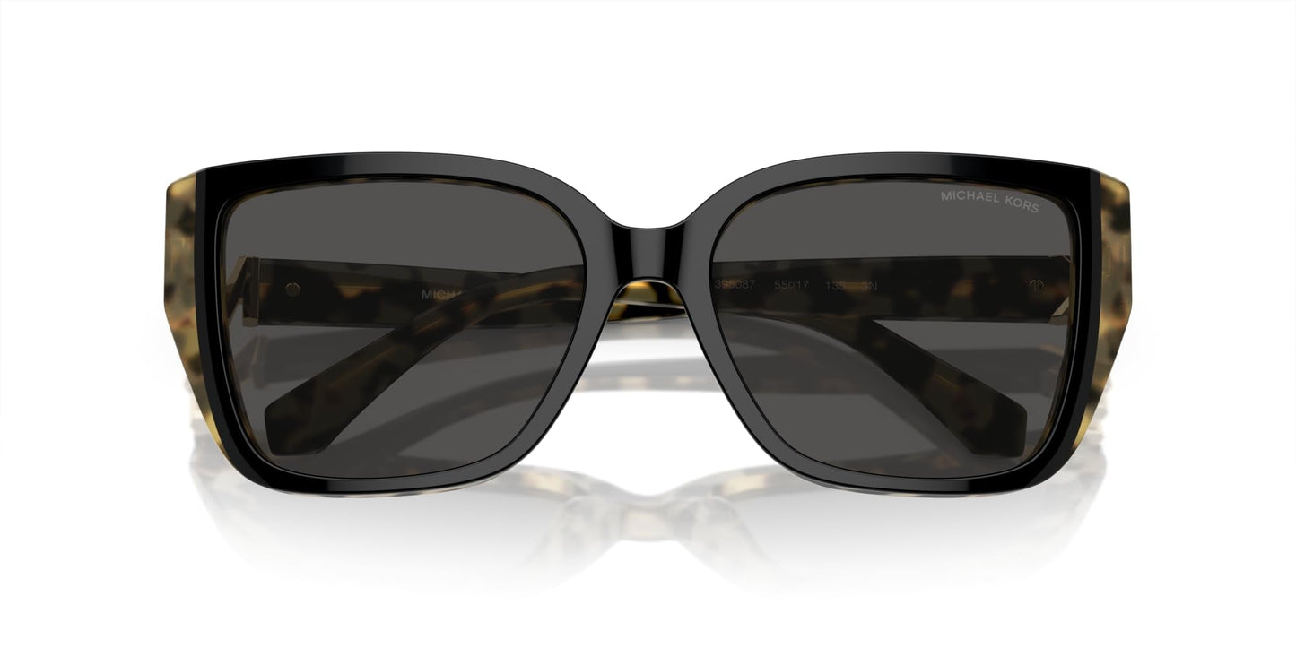 Michael Kors MK2199 Acadia Sunglasses, Bi-Layer Black/Amber Tortoise/Dark Grey Solid, 55 mm
