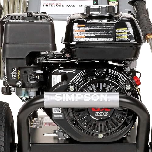 SIMPSON Cleaning PS3228 PowerShot 3300 PSI Gas Pressure Washer, 2.5 GPM, Honda GX200 Engine, Includes Spray Gun and Extension Wand, 5 QC Nozzle Tips, 5/16-inch x 25-foot MorFlex Hose, 49-State