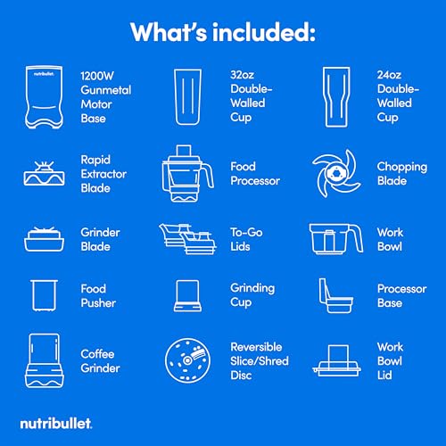 nutribullet Ultra Plus+ 3-1 Compact Kitchen System, 1200W Kitchen System with Blender, Food Processor, and Coffee and Spice Grinder, 32oz and 24oz Blending Cups, 2-Cup Food Processor, Gunmetal Gray