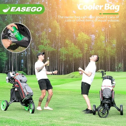 EASEGO Golf Push Cart 3 Wheel : 360° Swivel Front Wheels with Phone Holder/Cup Holder/Umbrella Holder/Foot Brake Quick Fold Golf Walking Push Pull Carts All-Terrain Golf Caddy Carts(Lime Green)