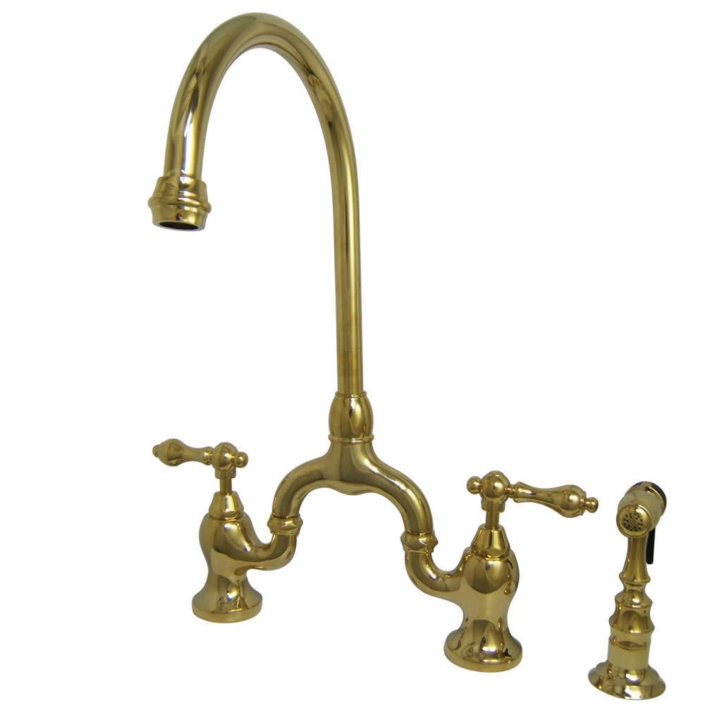 Kingston Brass KS7792ALBS English Country Bridge Kitchen Faucet, Polished Brass, 13.5 x 7.75 x 16.81