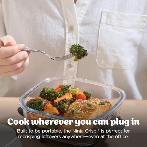 Ninja Crispi 4-in-1 Glass Air Fryer | 450°F | Non-Toxic | 4QT & 6-Cup Glass Containers w/Lids | Microwave, Freezer, Dishwasher Safe | Max Crisp, Air Fry, Bake, Recrisp | Stone | FN101ST