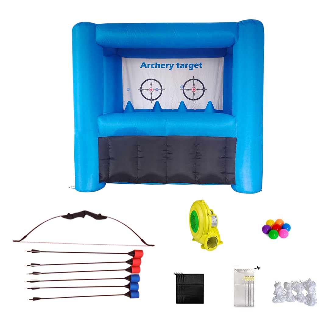 Inflatable Archery Range Floating Ball Shooting Archery Target Interactive Sport Games with 1 Longbow + 6 EVA Arrows+6 Balls, Air Blower, for Parties, Lawn Games, Team Events (Blue)