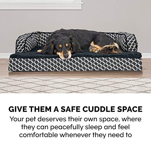 Furhaven Orthopedic Dog Bed for Large Dogs w/ Removable Bolsters & Washable Cover, For Dogs Up to 125 lbs - Plush & Woven Decor Comfy Couch Sofa - Diamond Gray, Jumbo Plus/XXL