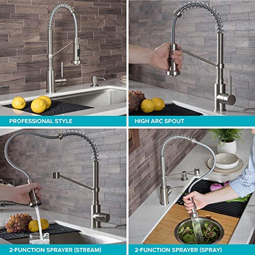 KRAUS Bolden Commercial Style 2-Function Single Handle Pull Down Kitchen Faucet in Matte Black/Black Stainless, KPF-1610MBSB (Pack of 1)