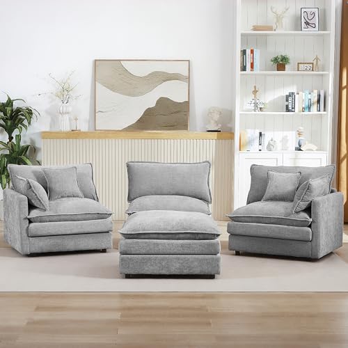 Eafurn Oversized Reversible Modular Sectional Sofa with Movable Ottoman, 4 Seater Convertible L Shaped Corner Couch Modern Chenille Sofa Set w/Double Layers Seat Cushions for Living Room Apartment