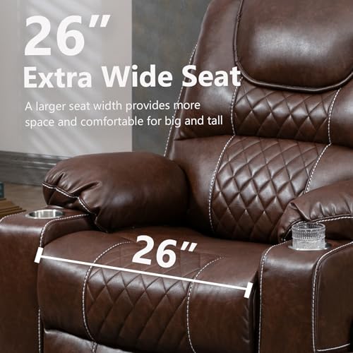 RHHVVR Oversized Power Lift Recliner Chair 400 LBS for Big and Tall Elderly, 26" Extra Wide Zero Gravity Electirc Recliner Chair with Massage and Heating, Leather Home Theater Seat, Brown