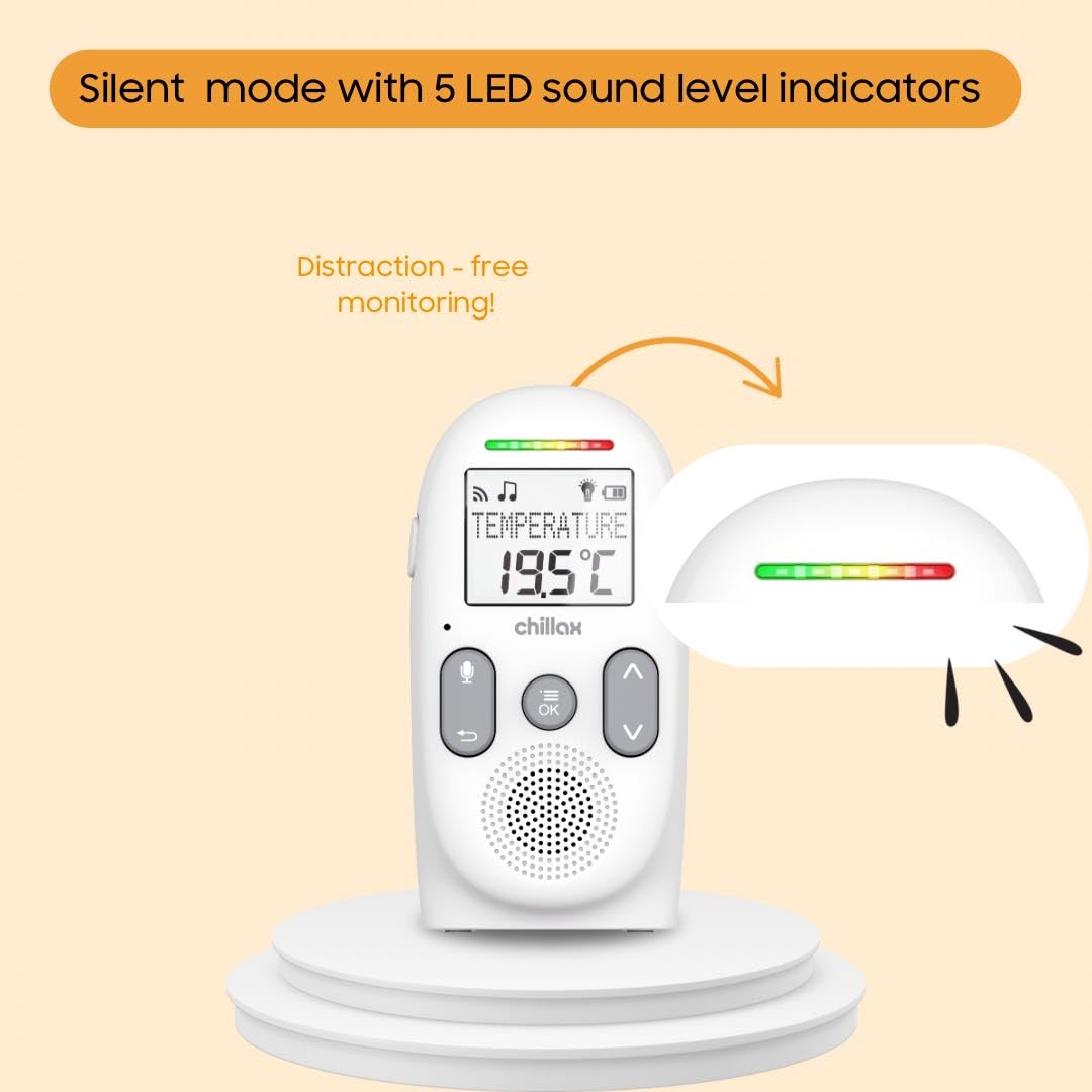 Chillax Baby 360 Digital Audio Monitor | 4-in-1 Baby Monitor with Night Light, Soothing Sound Machine, Room Temperature Sensor & Long-Range DECT 6.0 Audio | Portable & Rechargeable with Two-Way Talk