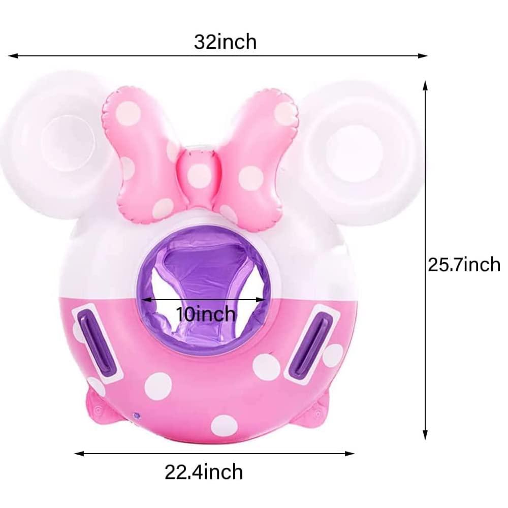 New Baby Swimming Pool Floats for Toddler Kids 8-48 Months Under 44lb, Inflatable Swim Ring Water Raft with Seat and Handle for Summer Beach Outdoor Children Infant Bath Toys (Pink & White Mouse)