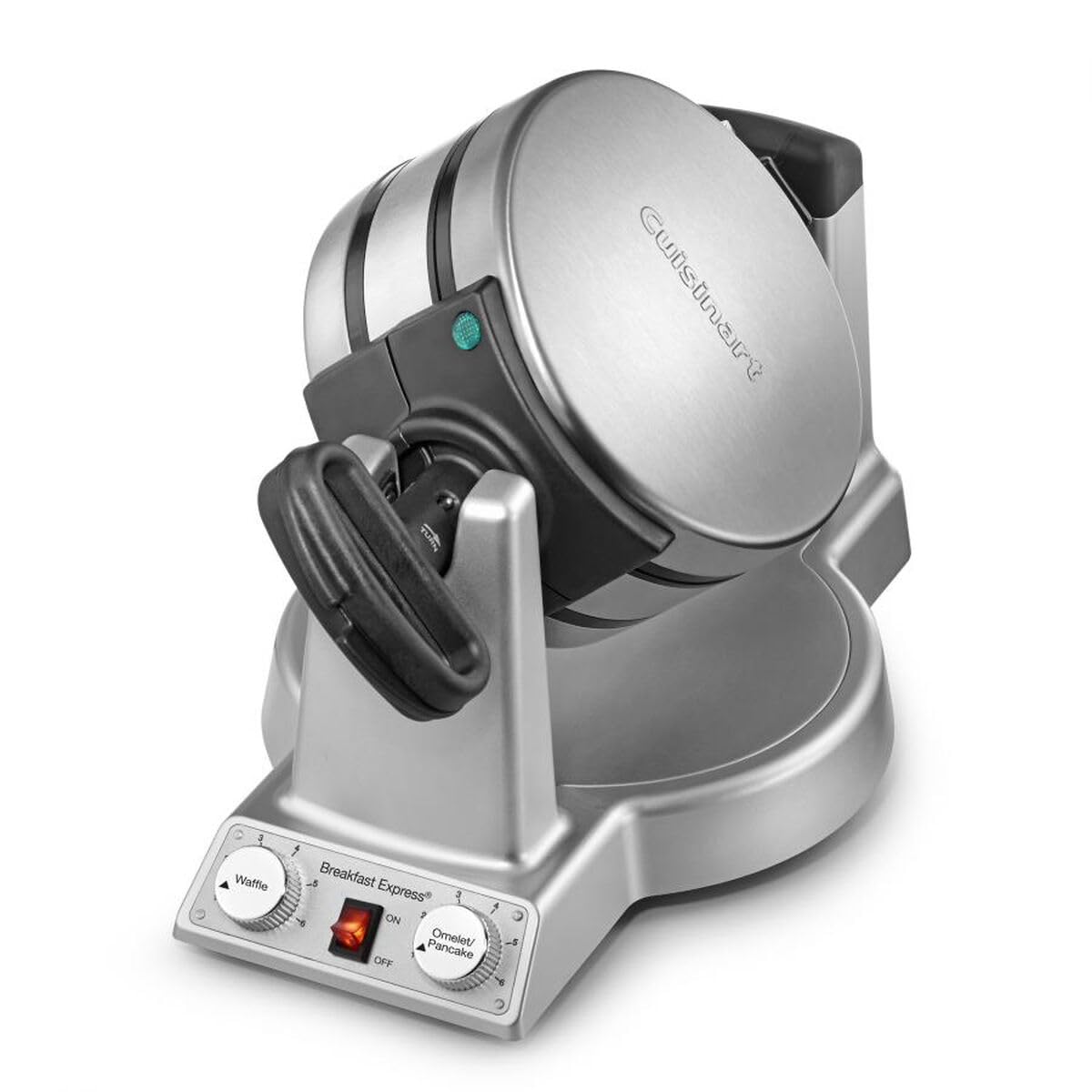 Cuisinart Breakfast Express Flip Waffle and Omelet Maker, One Side Waffle Maker and One Side Egg and Omelet Maker, 1 Inch Belgian Waffles, Nonstick, Dual Browning Controls, Stainless Steel, WAF-B50