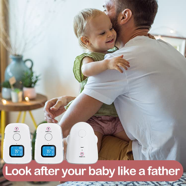 Audio Baby Monitor TimeFlys Twin Crown,Temperature Monitoring,Vibration,Lullabies,Rechargeable Battery,Talk Back Intercom,USB Connection,Zero Emission at Night Mode,Long Range up to 1000 ft