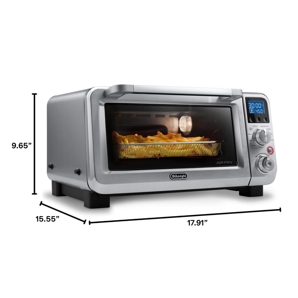 De'Longhi Digital Air Fry Convection Toaster Oven 14L Stainless Steel, Air Fry Oven, 9-in-1, Grills, Broils, Bakes, Roasts, Reheats, Keep Warm, Non-Stick, Scratch-Resistant Interior, 1800-Watts