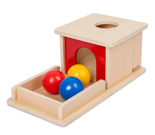 Adena Montessori Wooden Toy for 6-12 Month Baby 3 Balls,Object Permanence Box with red Door Colorful Learning Education Toy for Toddler Kid 1-2 Year Old, Preschool Girl and Boy Gift Full Size Typical