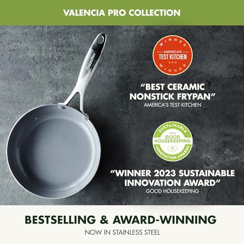GreenPan Valencia Pro Tri-Ply Stainless Steel 10 Piece Cookware Set, PFAS-Free Ceramic Nonstick Coating, Induction Ready Pots & Pans, All Cooktops, Dishwasher & Oven Safe to 600F