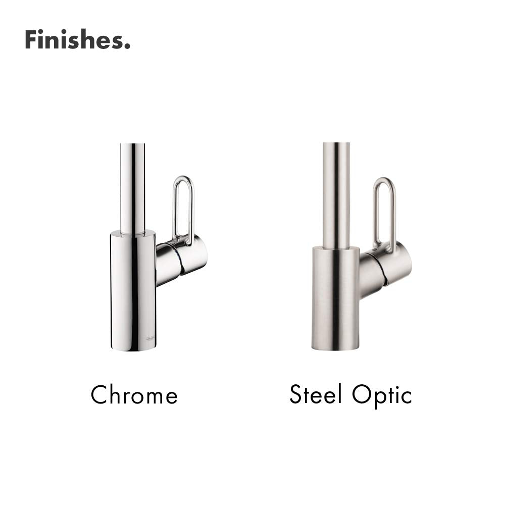 hansgrohe Talis Loop Stainless Steel Commercial Kitchen Faucet, Kitchen Faucets with Pull Down Sprayer, Faucet for Kitchen Sink, Stainless Steel Optic 04700805