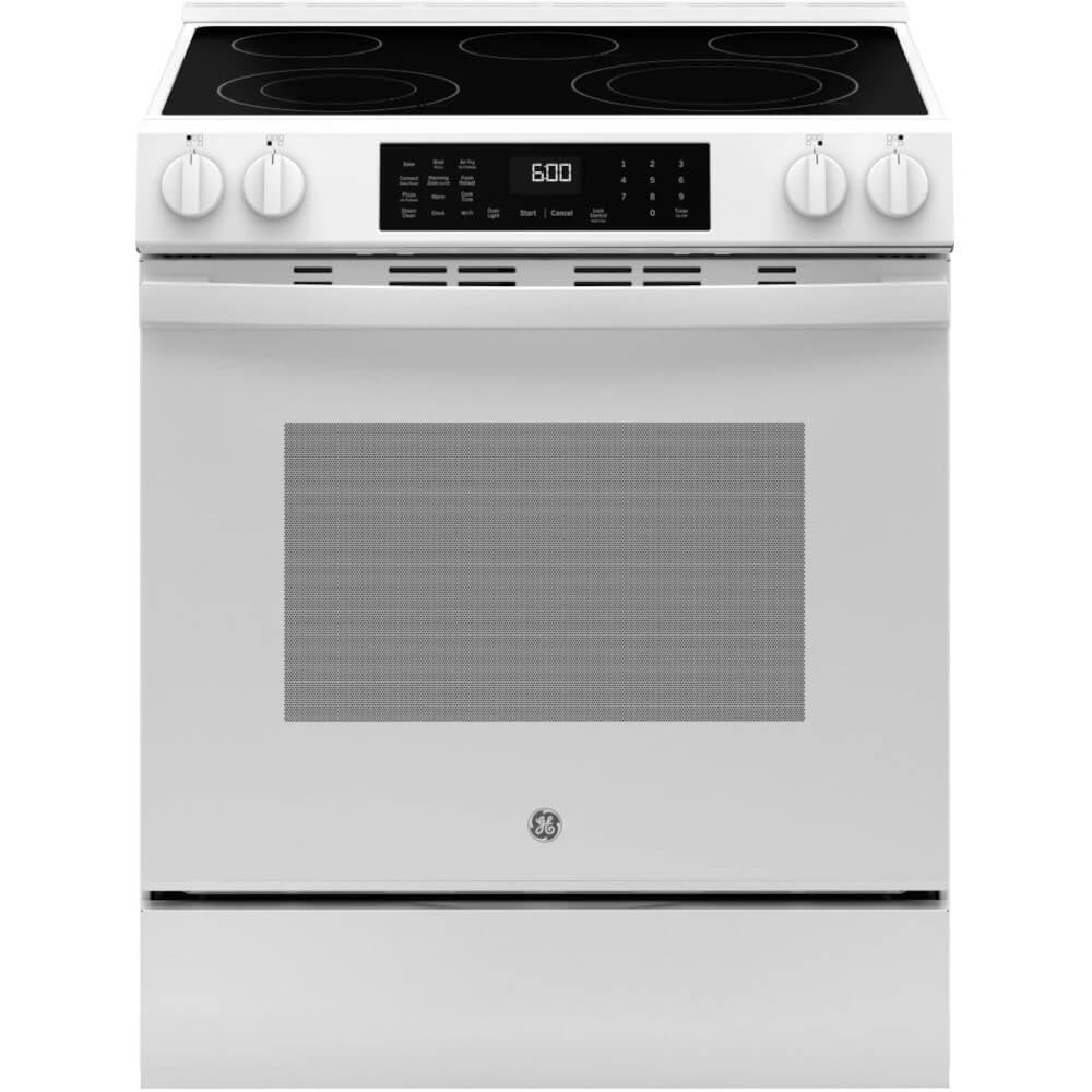 GE GRS600AVWW 30″ Slide-In Electric Convection Range – No-Preheat Air Fry, 5 Heating Elements, Smoothtop Cooktop, White