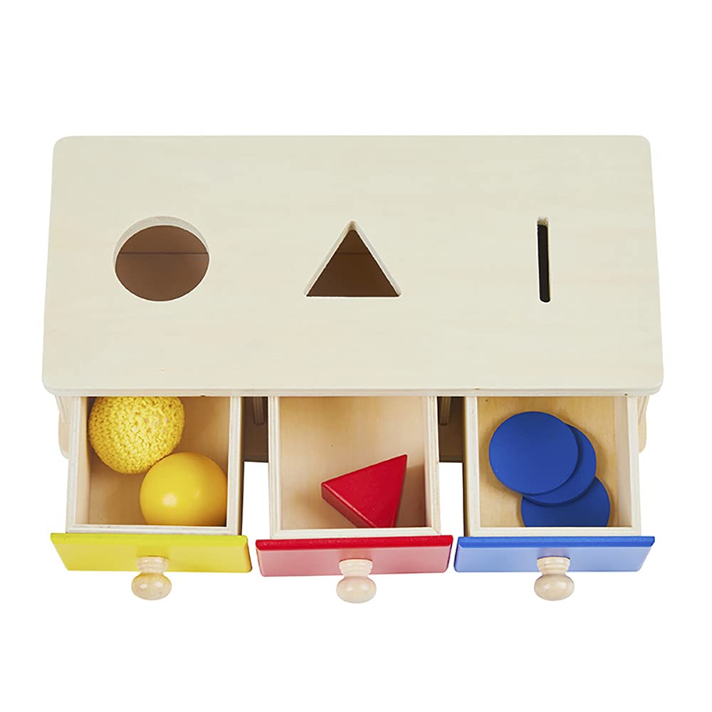 Kghios Montessori Box w/Bins Coin Object Permanence with Drawer 4 in 1 Montessori Infant Toys for Toddlers Materials for 6-12 Month Babies Infant 1-2 Year Toddlers Toys