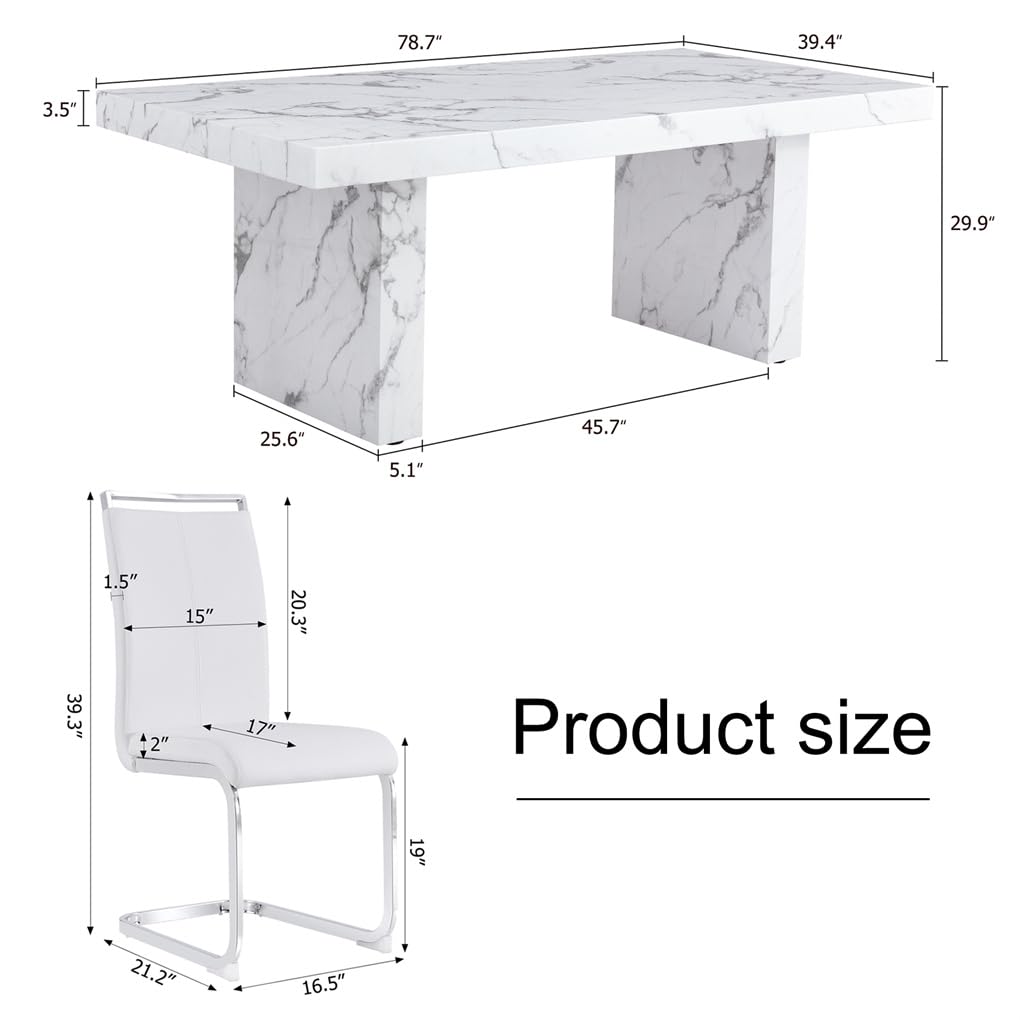 BAOPIN 79" Faux Marble Dining Table Set for 8, Dining Room Table Set for 8, Dining Table and Chairs Set for 8