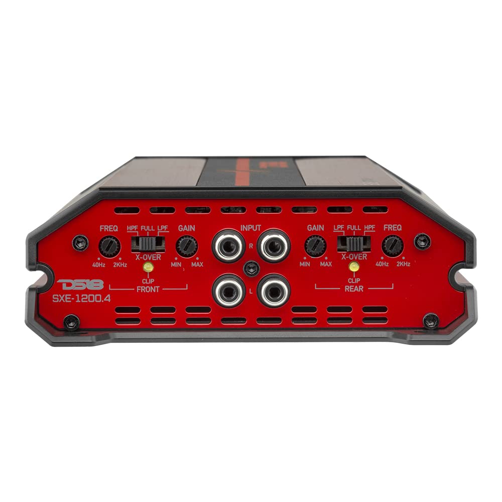 DS18 SXE-1200.4/RD Car Amplifier Stereo Full-Range Class A/B 4-Channel 60x4 RMS @4 OHM 1200 Watts - Powerful and Compact Amp for Speakers in Car Audio System