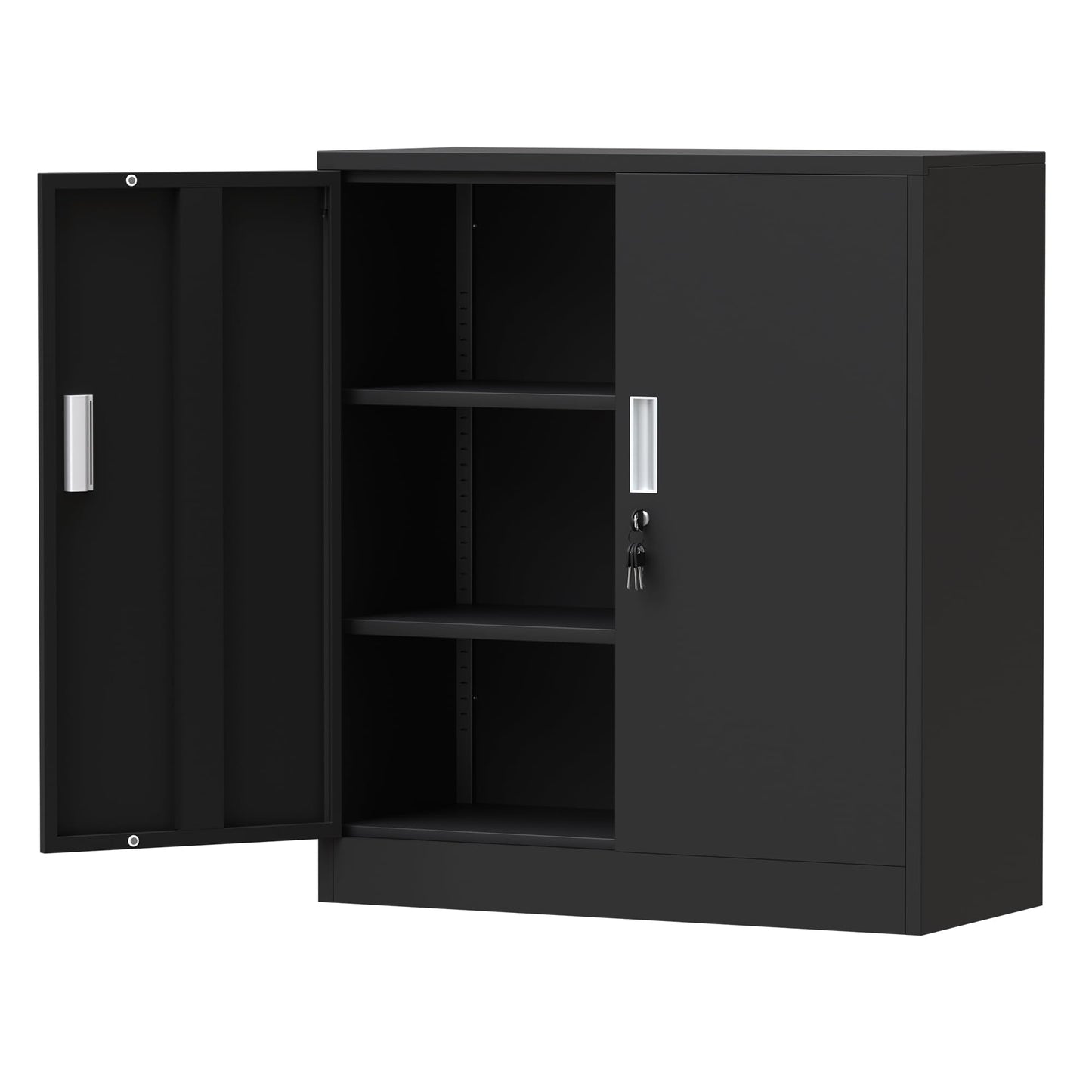 JINKUR Metal Storage Cabinet with Locking Doors and 2 Adjustable Shelves, Small Lockable Steel Storage Cabinets for Home Office Garage Kitchen Pantry (Black)