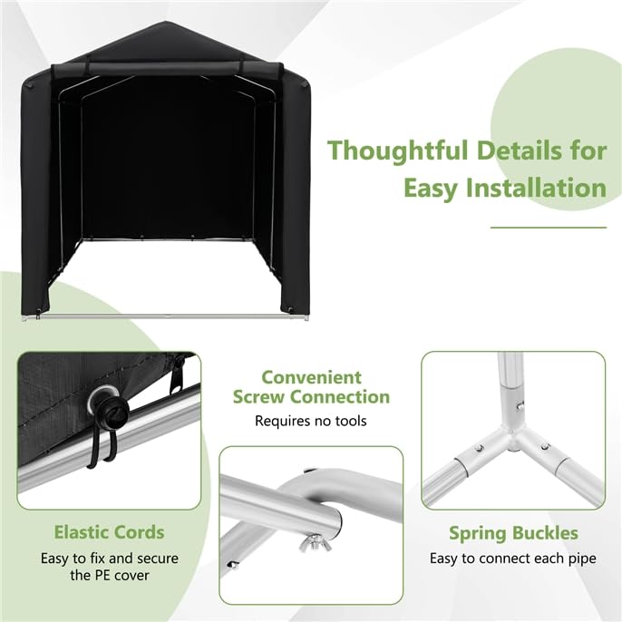 ERGOMASTER 7 x 5.2 x 5.4Ft Outdoor Storage Shed with Waterproof Cover, Roll-Up Zipper Door, Wind Rope, Ground Stake,Heavy Duty Portable Tent for Storage Bikes, Garden Tools, Motorcycles