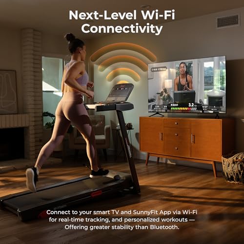 Sunny Health & Fitness Active 300 Smart Manual Incline Wi-Fi Treadmill - Foldable Running Machine with Bluetooth, 2HP, Shock Absorption and SunnyFit Fitness App - SF-T724011