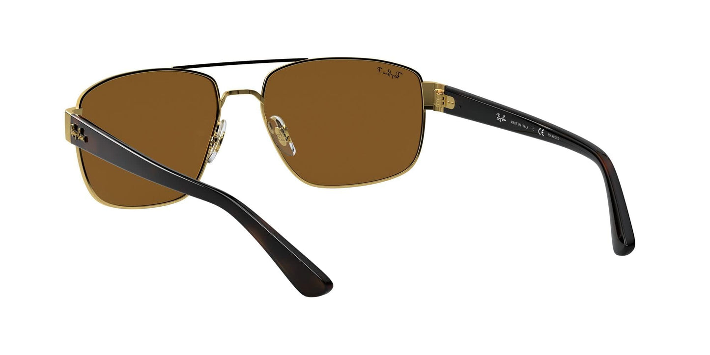 Ray-Ban Unisex RB3663 Metal Rectangular Sunglasses, Gold/Polarized B-15 Brown, 60 mm