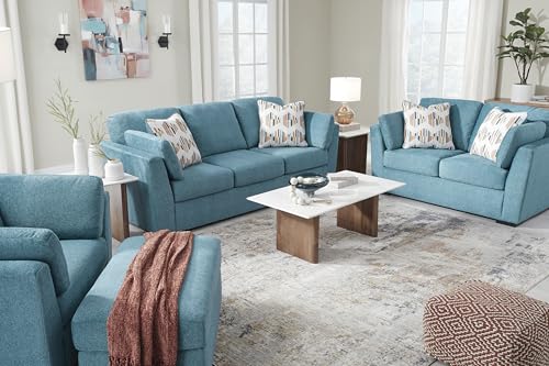 Signature Design by Ashley Keerwick Scandinavian Sofa with 4 Toss Pillows, Blue