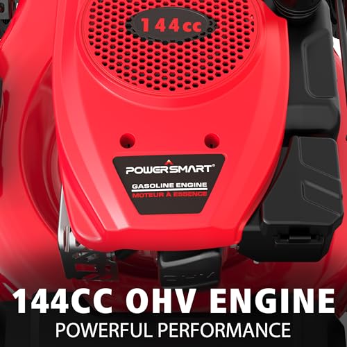 PowerSmart 21" 3-in-1 Push Lawn Mower, 144cc Engine,Mulching, Bagging, Discharging, High Wheels, Lightweight and Easy Assembly,6 Cutting Height, Lightweight,for Garden Yard