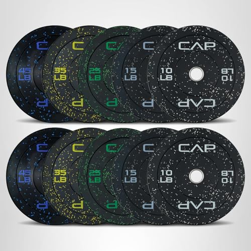 CAP Barbell Economy - Speckled Olympic Bumper Plate Set with Color Logo, Black, 260 lbs Set