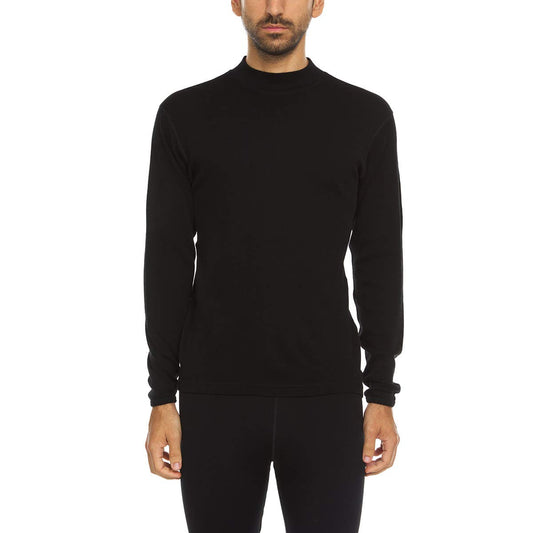 100% Merino Wool Men's Midweight Mock Neck - Base Layer Top - Warm Under Shirt - Black - Large