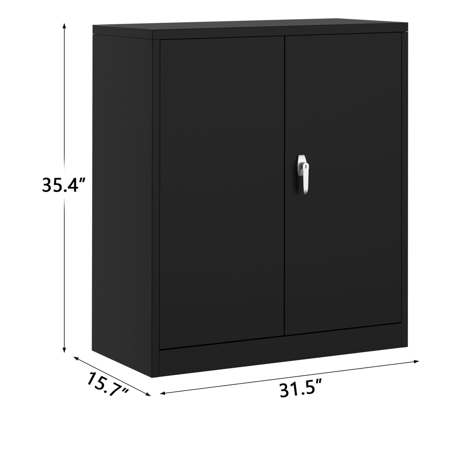 Euker Metal Storage Cabinet with Locking Doors - 35" Heavy-Duty Steel Garage Cabinet with 2 Adjustable Shelves, Small Lockable Storage for Office/Workshop, Black