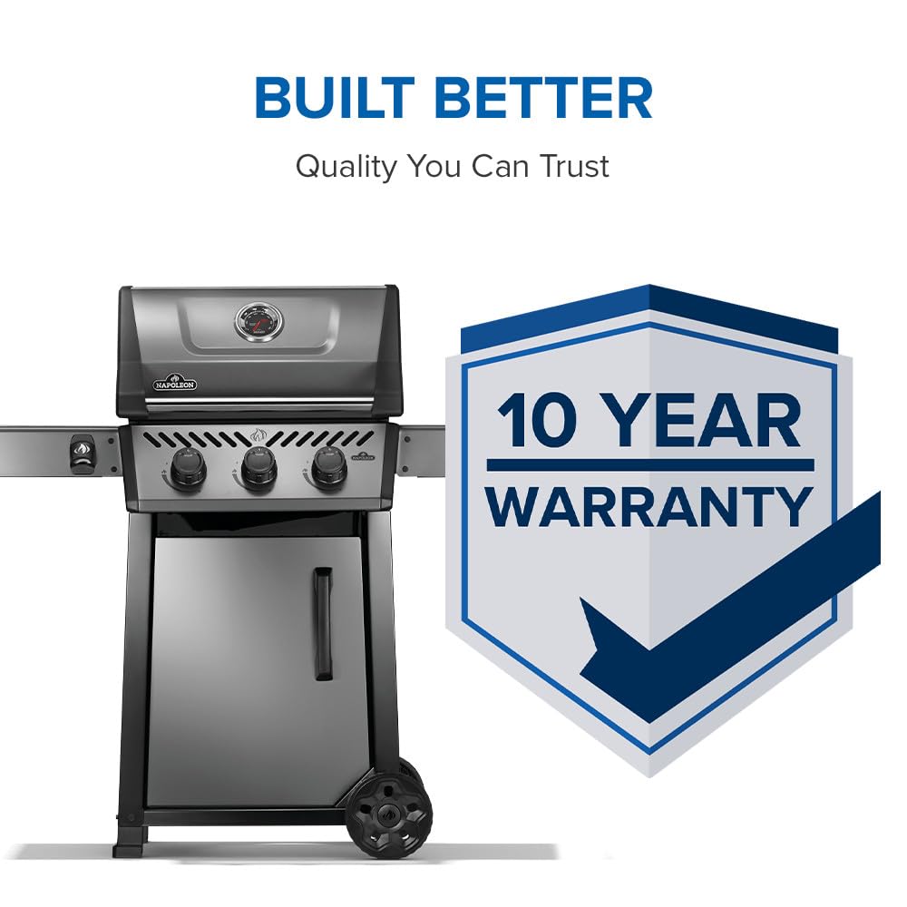 Napoleon Freestyle 365 Propane Gas Outdoor Grill, Graphite Grey – 3-Burner BBQ with Stainless Steel Cooking Grates