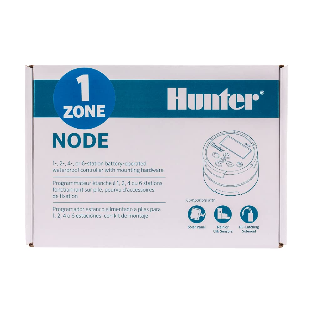 Hunter Node 100 Battery Operated Sprinkler Timer with Solenoid, Waterproof Irrigation Controller for Valves, Wireless, Outdoor, Easy Install, No Wiring Needed for Drip or Remote Systems