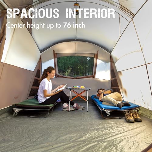 Portal 8 Person Family Tent for Camping with Screen Porch, Waterproof Large Camping Tent with Rainfly, Big Family Tents for Outdoor Camping