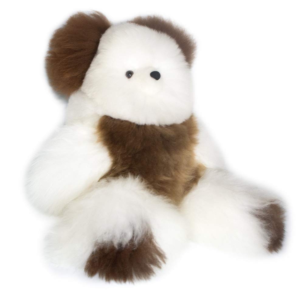 AlpacaNext Soft and Cuddly Baby Alpaca Teddy Bear - 9 inch. Premium Alpaca Stuffed Animal Handmade on Genuine Alpaka Fur. Cute Bear (9 inches, White & Brown)