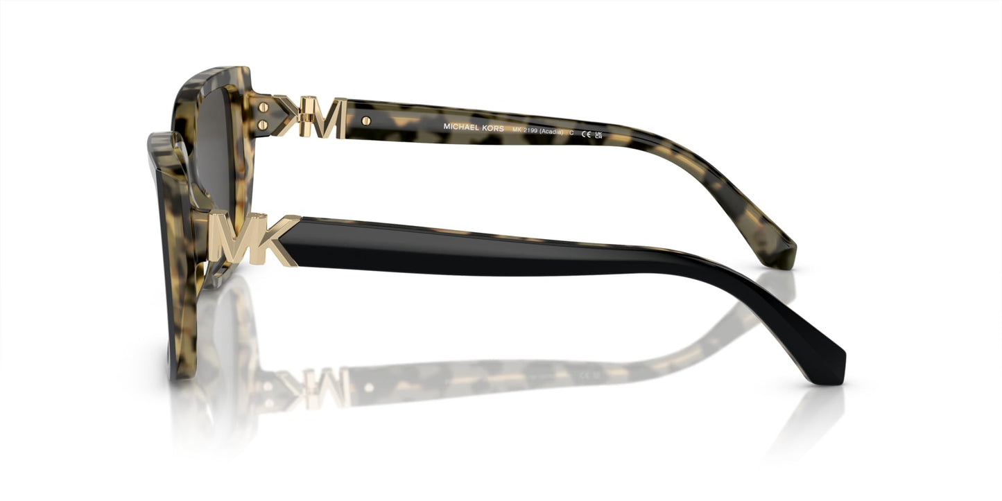 Michael Kors MK2199 Acadia Sunglasses, Bi-Layer Black/Amber Tortoise/Dark Grey Solid, 55 mm