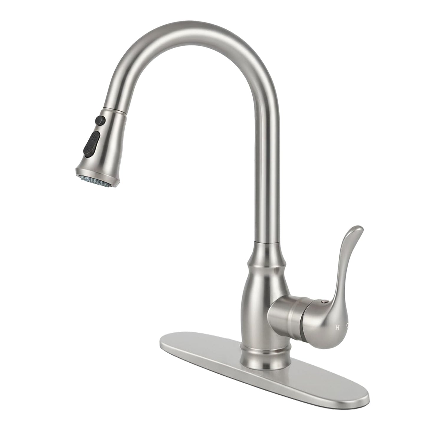 Kitchen Sink Faucet with Pull Down Sprayer, High Arc Single Handle Kitchen Faucet 2-Function 360° Swivel Stainless Steel Sink Faucet with Deck Plate - Matte Black