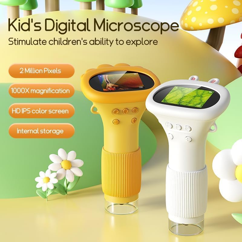 Kids Microscope - Ashfly 1000X Portable Microscope for Kids, Photo & Video Miniscope Pocket Microscope Gifts, 2'' Digital Screen | Ideal Toys for Boys Girls Age 3-12