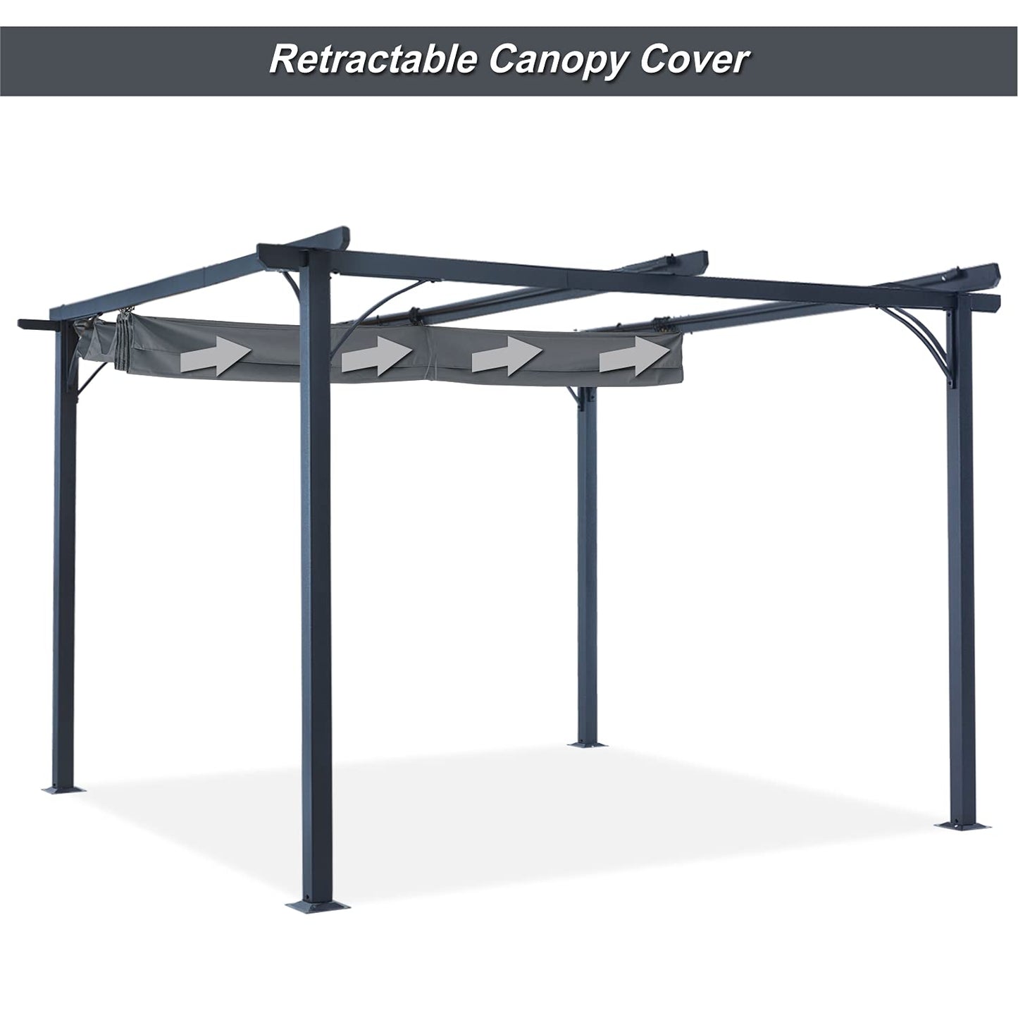 Patio Pergola with Retractable Shade - ABCCANOPY 10x10 Outdoor Retractable Pergola with Sun Shade Aluminum Shelter for Garden, Deck, Lawn, Porch & Backyard (Dark Gray)
