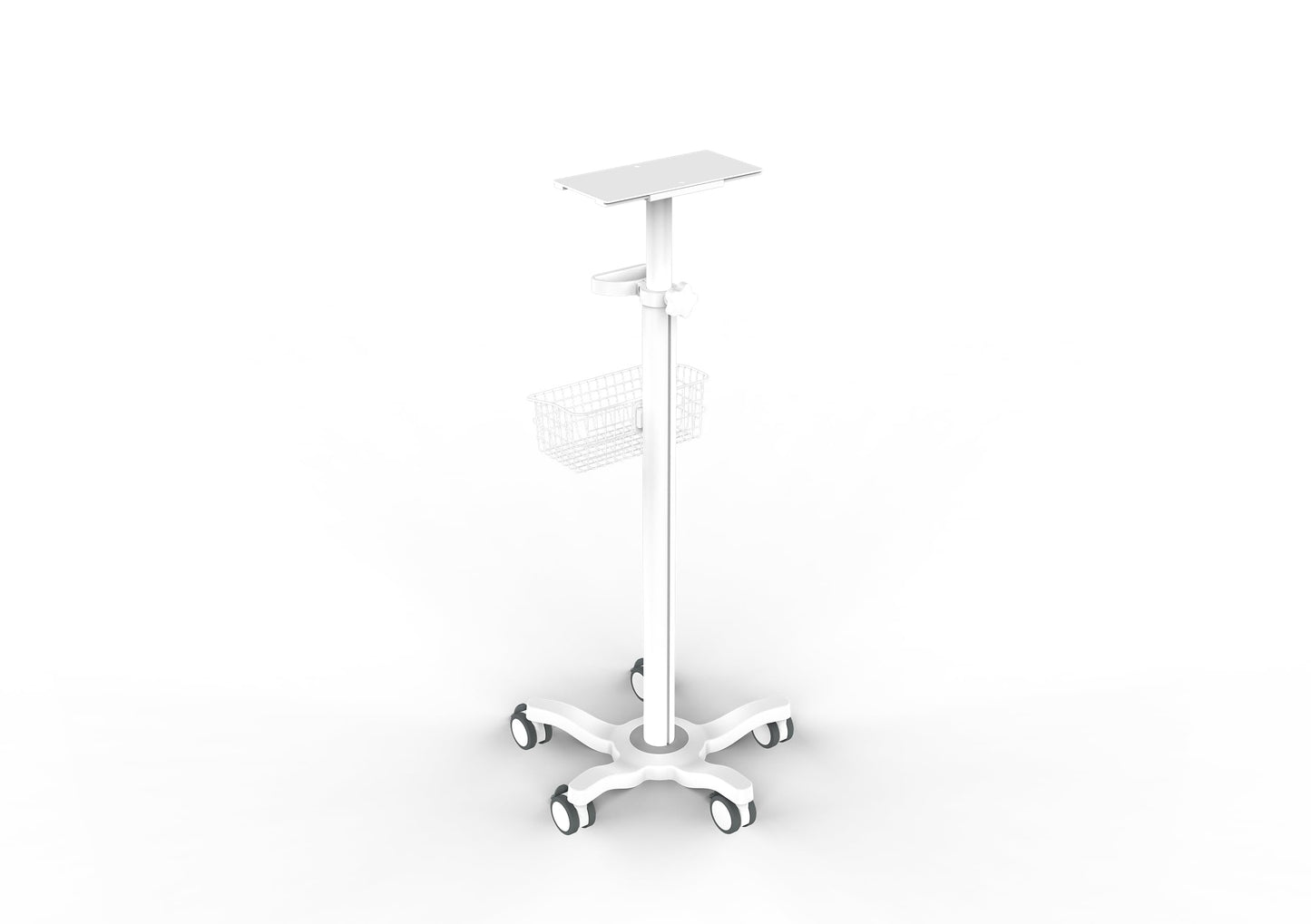 Mount Plus X3 Height Adjustable Aluminium Rolling Stand for Patient Monitor Medical Trolley Cart with Basket and and Locking Casters for Dental Office, Hospital, Clinic
