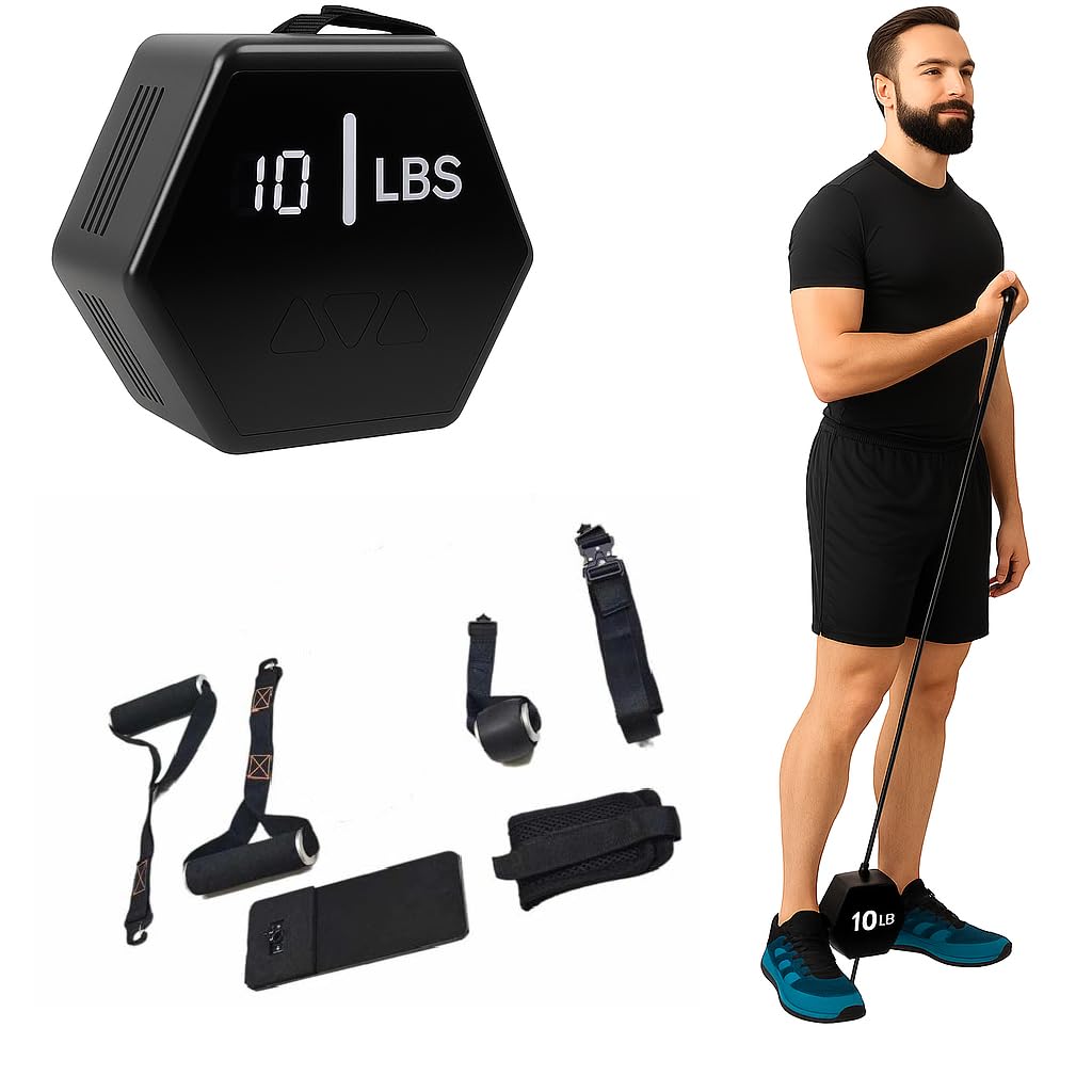 In Motion FLEX Smart Home Gym Fitness Resistance Band | Portable Electronic Cable Machine Adjustable Resistance 5–66LB | Door Anchor, USB Rechargeable Pocket Gym for Full Body Workout & Travel Fitness