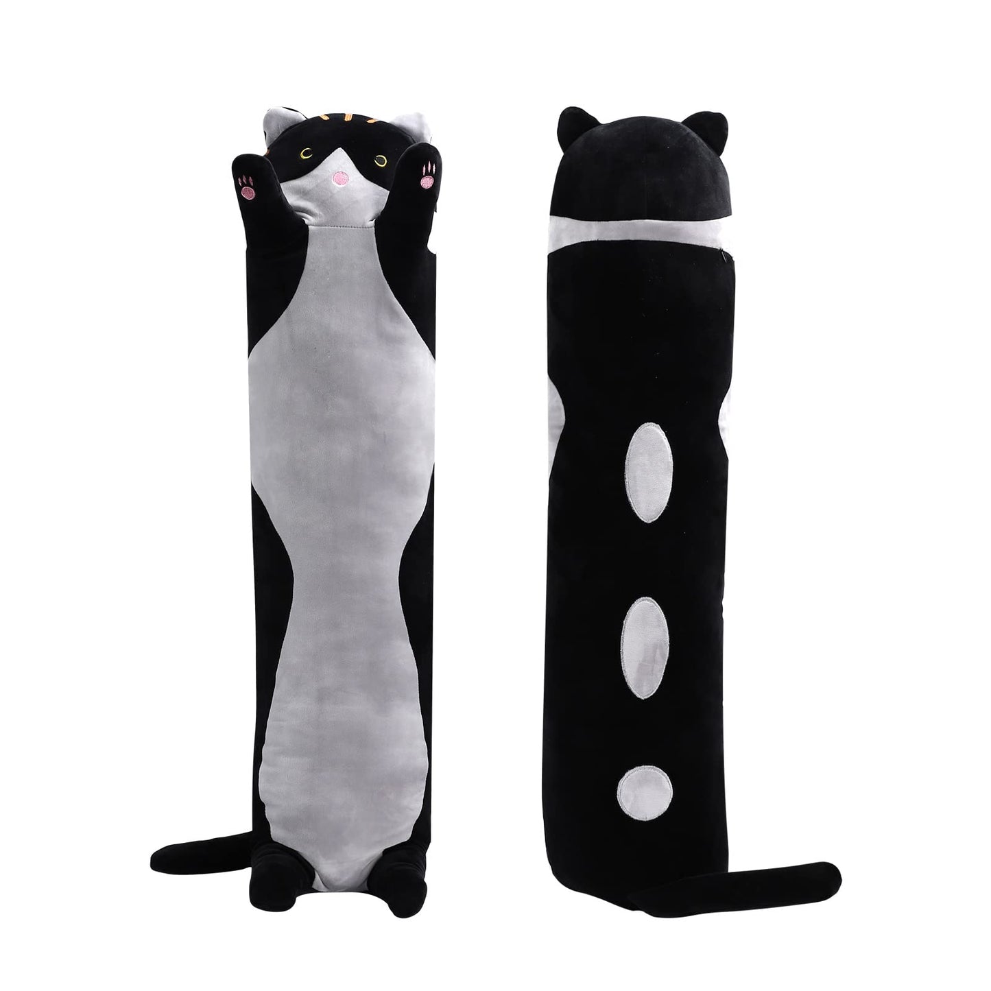 shangman Lovely Plush Cat Doll Cute Cartoon Soft Stuffed Kitten Pillow Long Throw Sleeping Pillow Doll Toy Valentines Day Gift for Kids Girlfriend (Black, 130cm/51.1in)