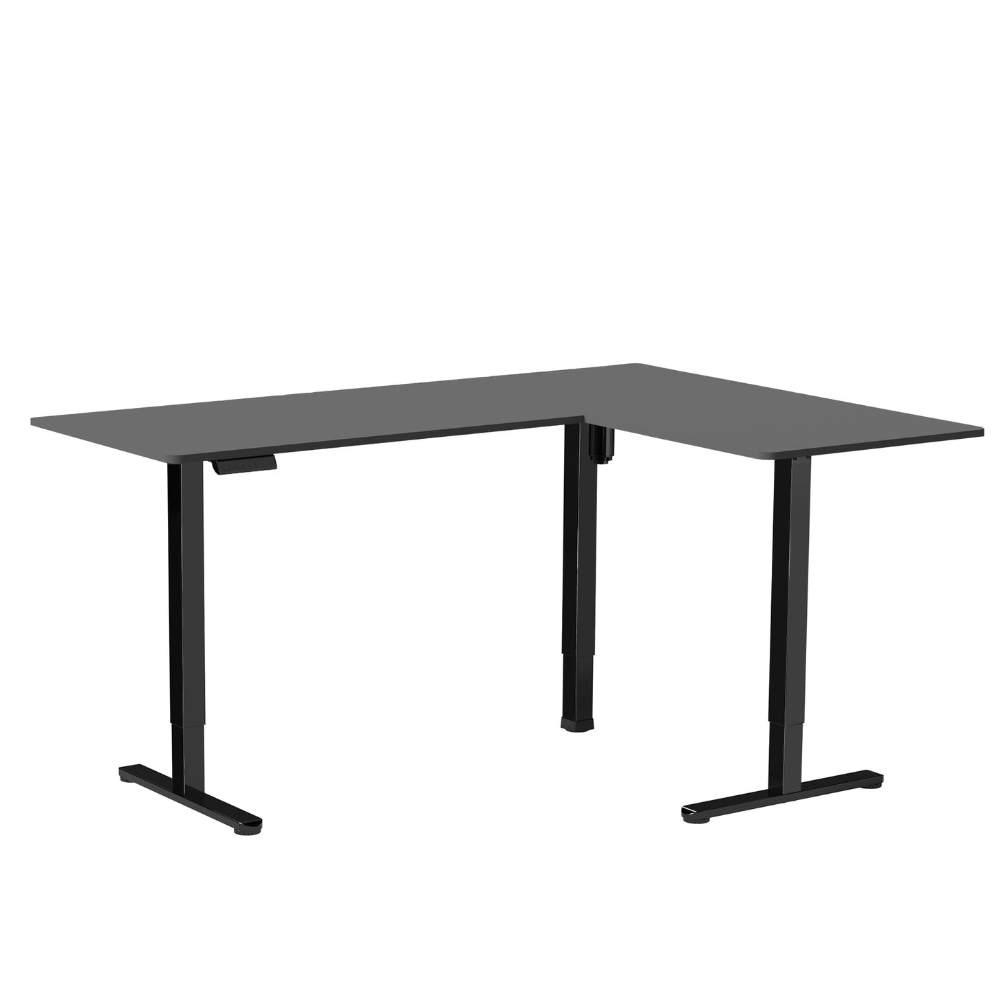 VIVO Corner Standing Desk, 63 x 55 inch Reversible L-Shaped Workstation, Electric Height Adjustment, Home, Office, and Reception Rooms, Black Table Top Black Frame, DESK-E3CTB