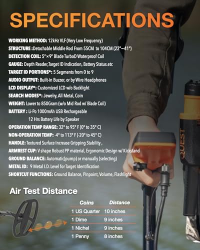 Quest X1 Metal Detector for Adults - Value Pack w/Coil Cover String Bag Digger, Fast Discrimination Speed, Built-in Battery Lightweight Doubled Coil for Coin Militaria Treasure Hunting Nail Test