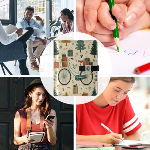 DIGTIA Christmas Bicycles with Gifts Pattern PU Leather Notebook A5 Binder 6 Ring Refillable Journal with Magnetic Buckle Closure Loose Leaf Travel Office Planner Budget Binder Notepad Portfolio,