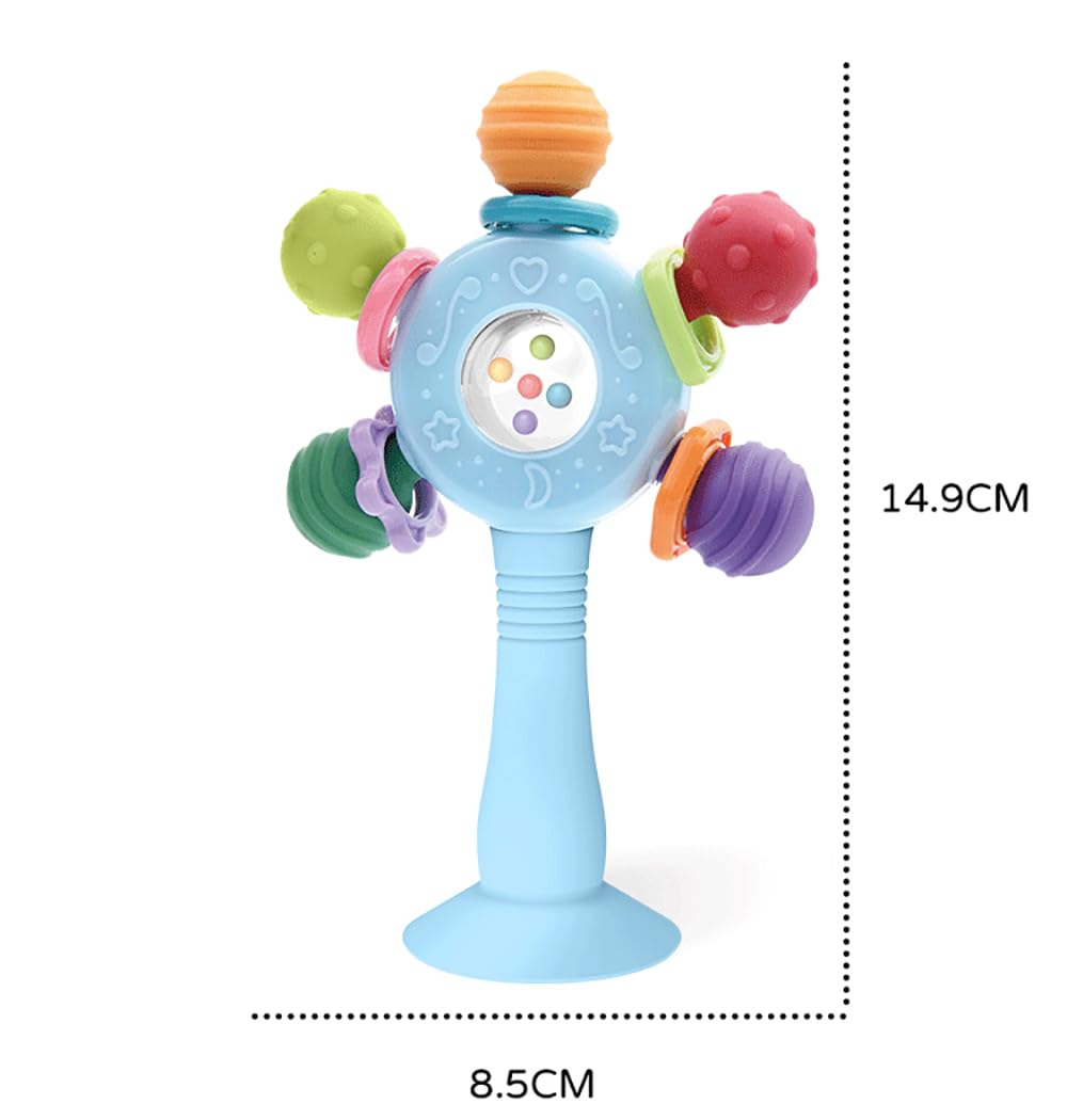 Baby Teether Toys for Babies 0 3 6 9 12 18 Months,Baby Rattle Toys,Baby Sensory Toy for 0-6 6-12 Months, Montessori Early Education,Manhattan Ball,Grasp Training Toy,Suction Cup Toys(Blue)