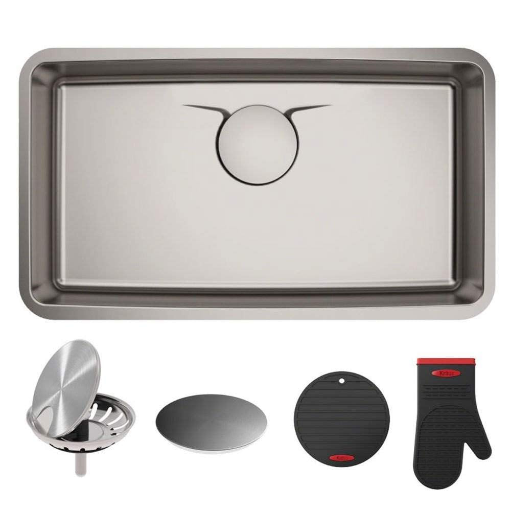 KRAUS Dex 33-inch Undermount 16 Gauge Stainless Steel Single Bowl Kitchen Sink, KD1US33B